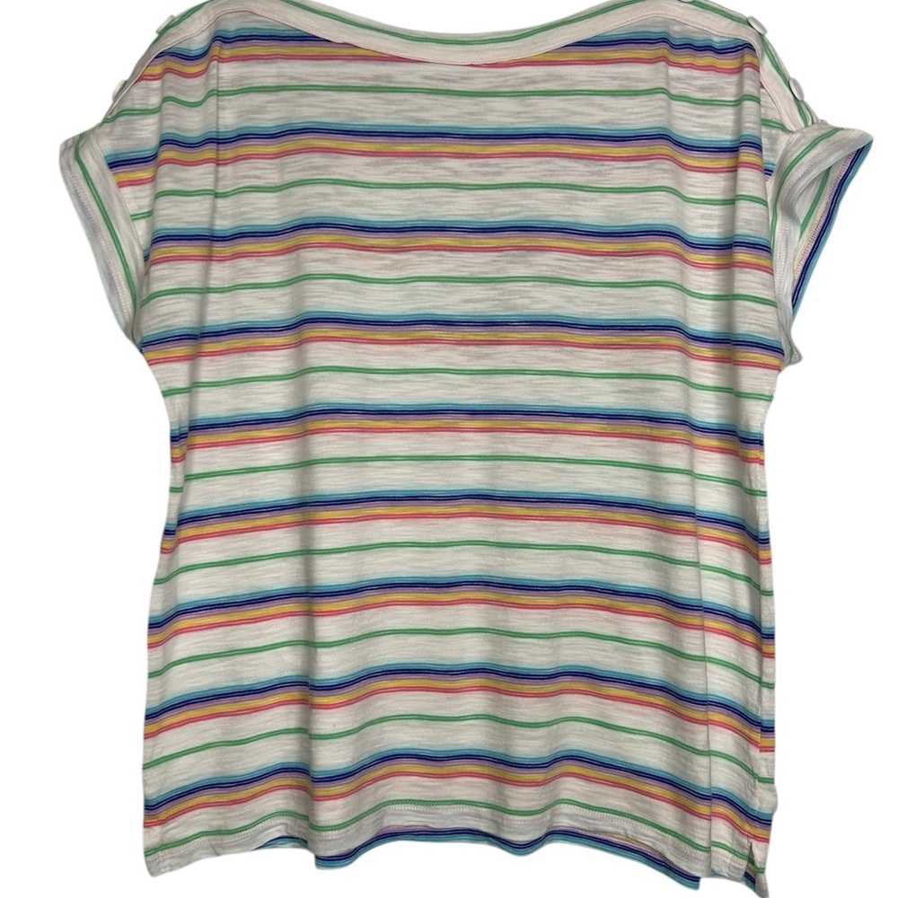 Talbots Petite Colorful Striped Short Sleeve Tee Large short sleeves
